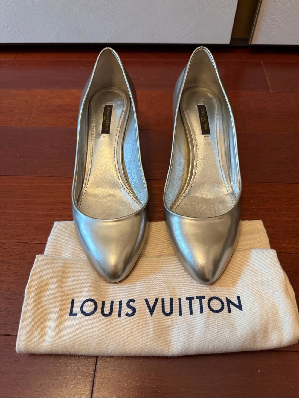 Louis Vuitton Metallic Silver Pointed-Toe Pumps